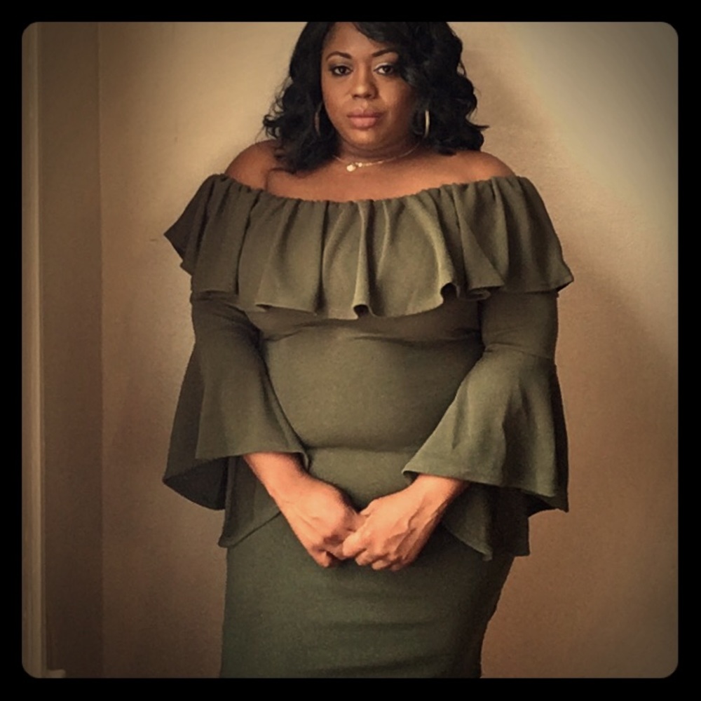 Olive bell sleeve mini dress